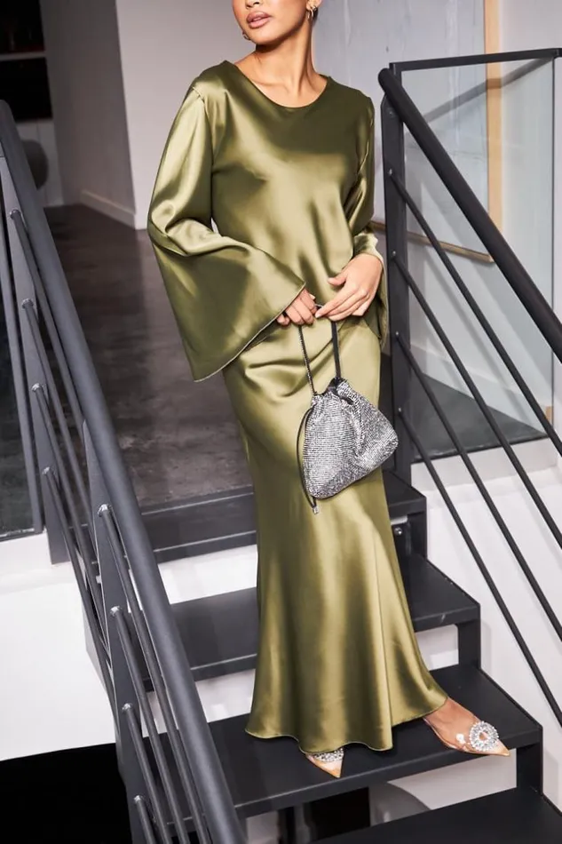 Women Robe Ample Satine Kaki Khaki Brentiny Paris Ceremonial Outfits