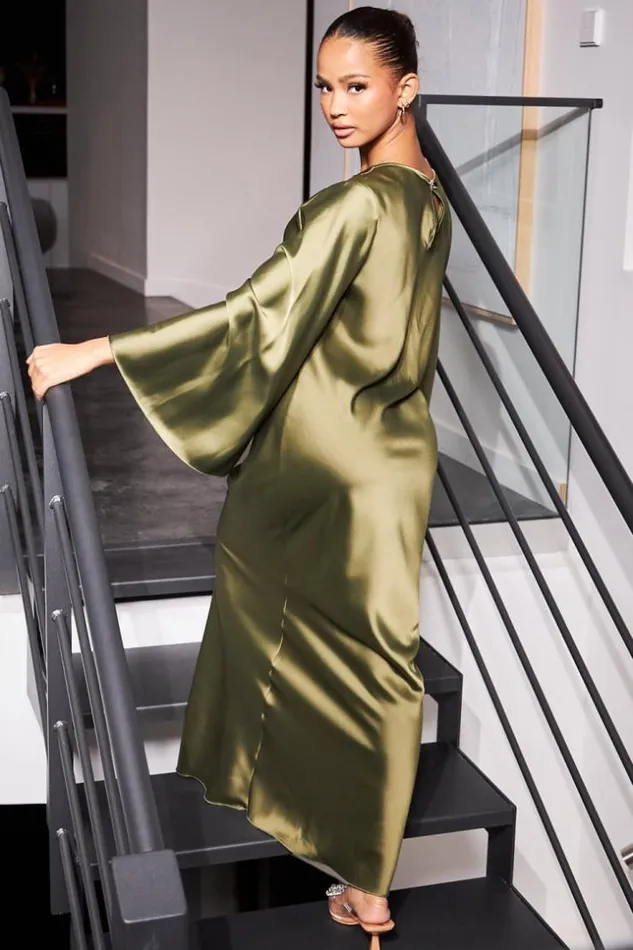Women Robe Ample Satine Kaki Khaki Brentiny Paris Ceremonial Outfits
