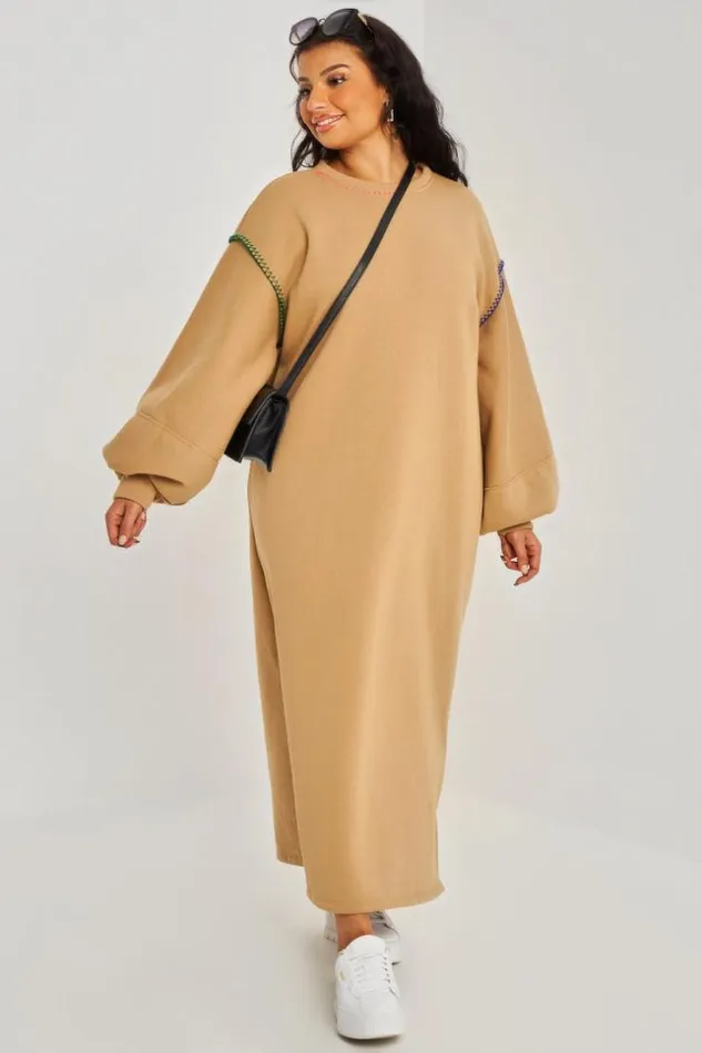 Women Robe Beige Fonc Empicement Couture Colors Darkbeige Brentiny Paris Short Dresses
