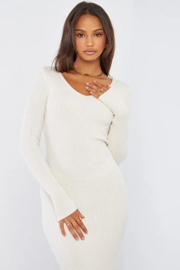 Women Robe Longue Beige Basic Moulante Beige Brentiny Paris Short Dresses