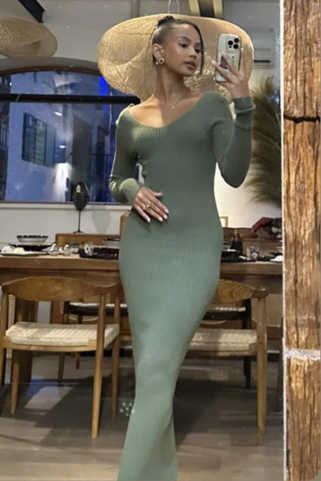 Women Robe Longue Kaki Basic Moulante Khaki Brentiny Paris Short Dresses