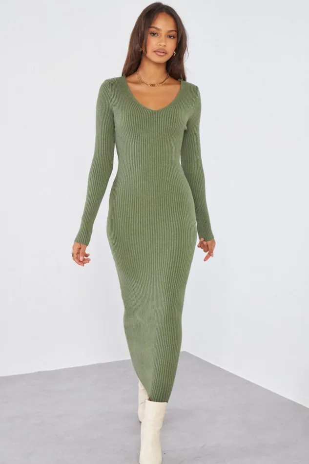 Women Robe Longue Kaki Basic Moulante Khaki Brentiny Paris Short Dresses
