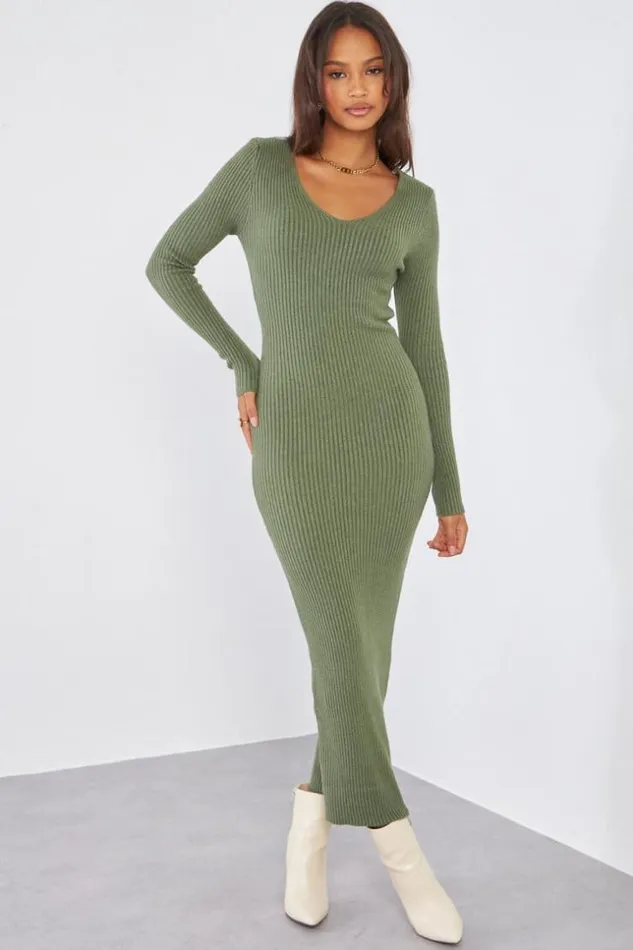 Women Robe Longue Kaki Basic Moulante Khaki Brentiny Paris Short Dresses