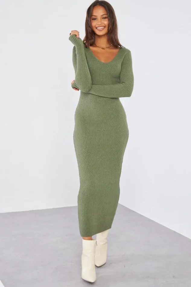 Women Robe Longue Kaki Basic Moulante Khaki Brentiny Paris Short Dresses