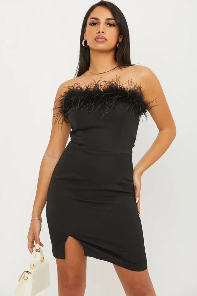 Women Robe Noire Bustier Plumes Black Brentiny Paris Ceremonial Outfits