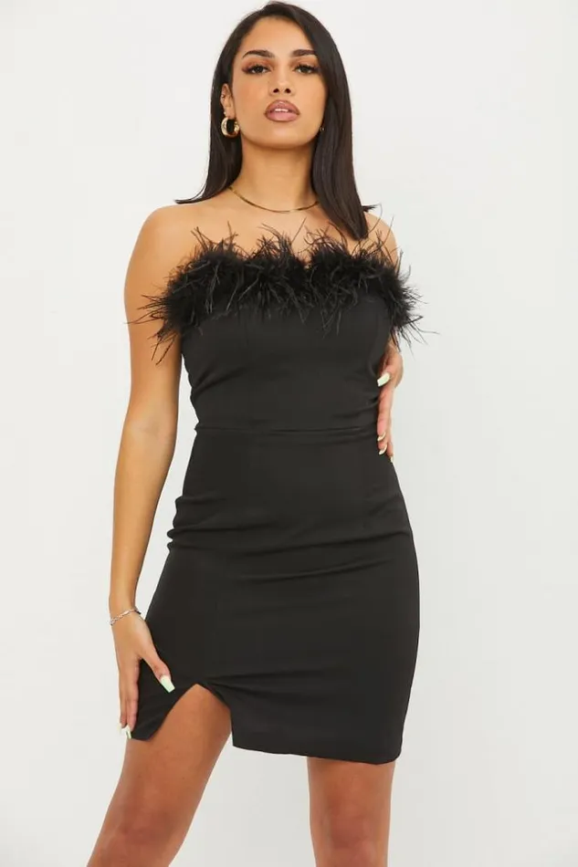 Women Robe Noire Bustier Plumes Black Brentiny Paris Ceremonial Outfits