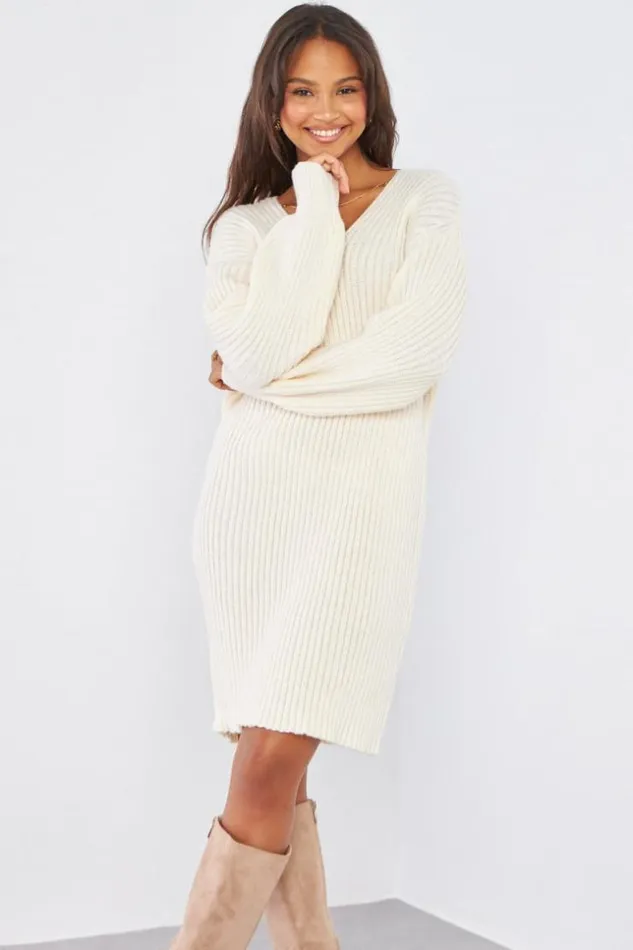 Women Robe Pull Beige Courte Beige Brentiny Paris Short Dresses