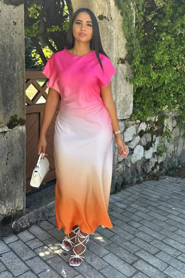 Women Robe Rose Longue Satine Dgrad Pink Brentiny Paris Short Dresses