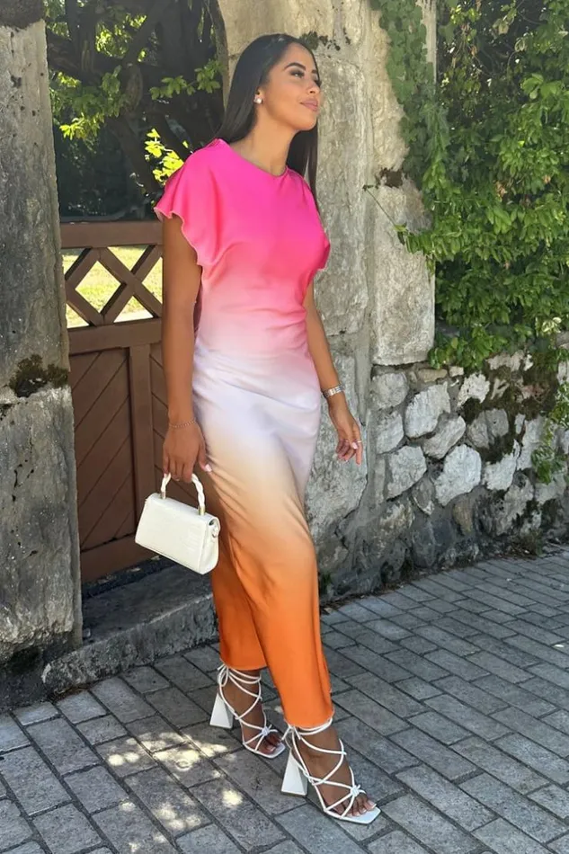 Women Robe Rose Longue Satine Dgrad Pink Brentiny Paris Short Dresses