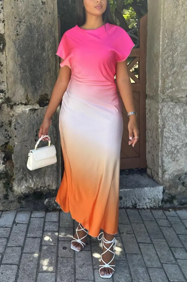 Women Robe Rose Longue Satine Dgrad Pink Brentiny Paris Short Dresses