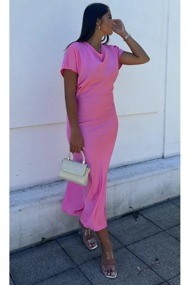 Women Robe Rose Longue Satine Pink Brentiny Paris Ceremonial Outfits