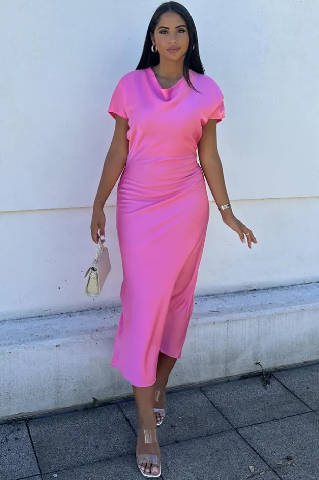 Women Robe Rose Longue Satine Pink Brentiny Paris Ceremonial Outfits