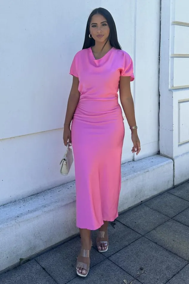 Women Robe Rose Longue Satine Pink Brentiny Paris Ceremonial Outfits