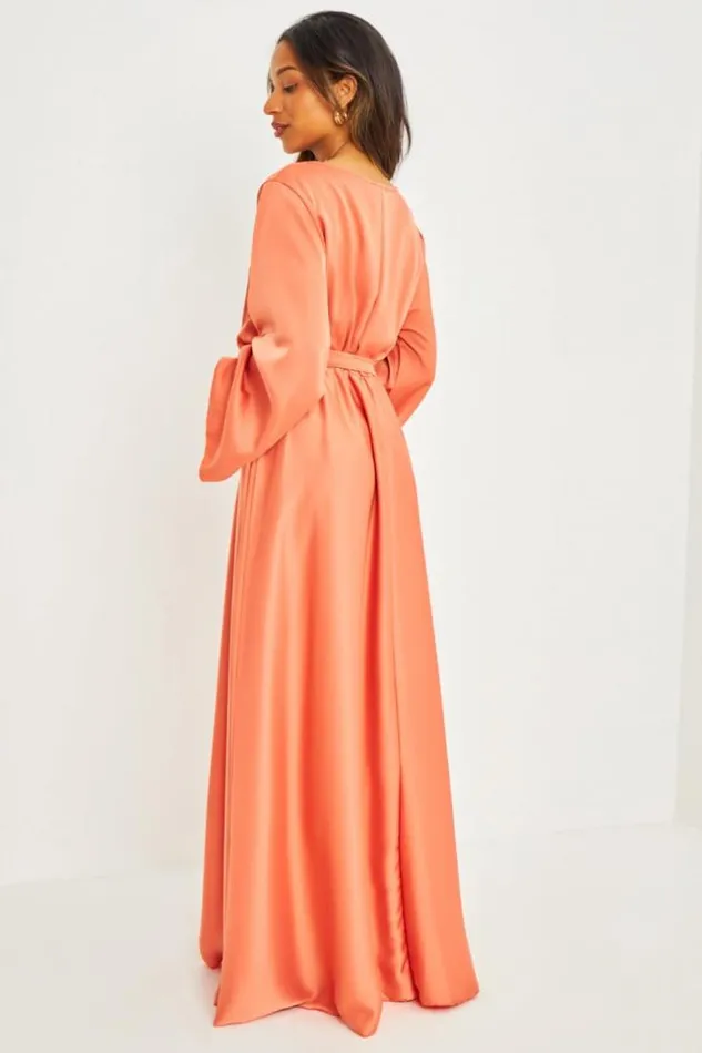 Women Robe Rose Longue Satine Pink Brentiny Paris Ceremonial Outfits