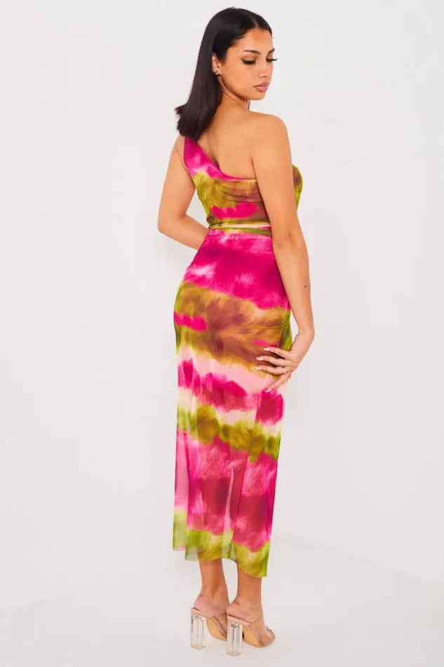Women Robe Rose One Shoulder En Voile Pink Brentiny Paris Short Dresses