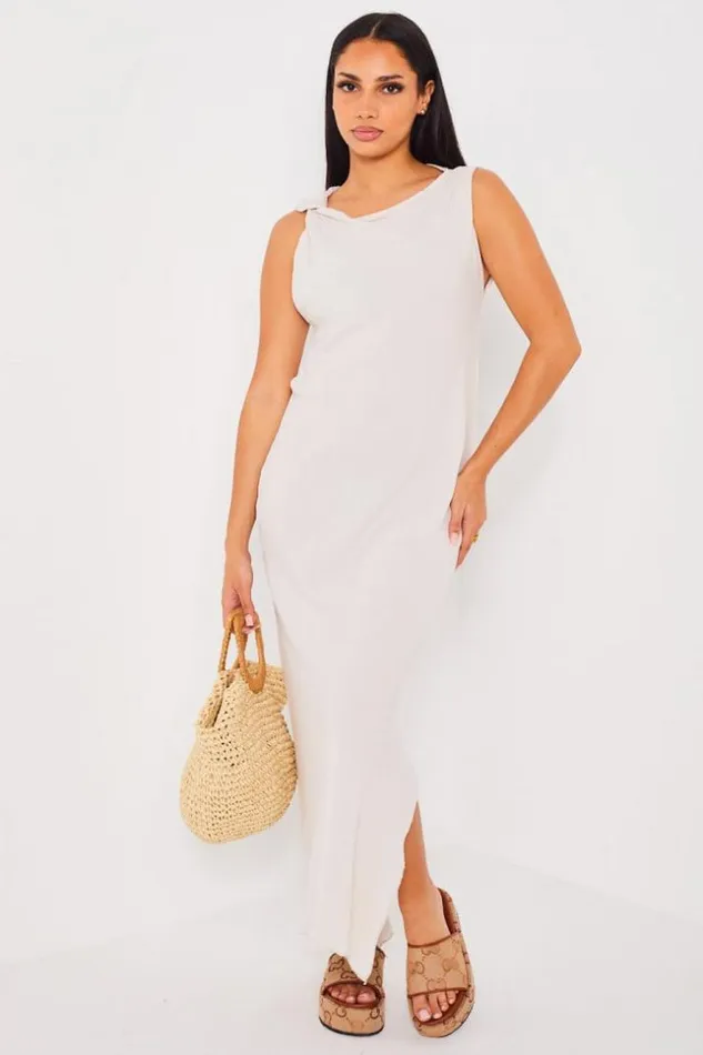 Women Robe Texture Beige Sans Manche Coupe Droite Longue Beige Brentiny Paris Short Dresses Women Robe Texture Beige Sans Manche Coupe Droite Longue Beige Brentiny Paris Short Dresses