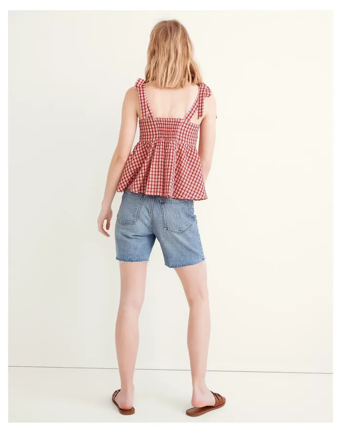 Women Rosalie Tie Strap Top In Seersucker Check Bandana Red Madewell Tops and Shirts Women Rosalie Tie Strap Top In Seersucker Check Bandana Red Madewell Tops and Shirts