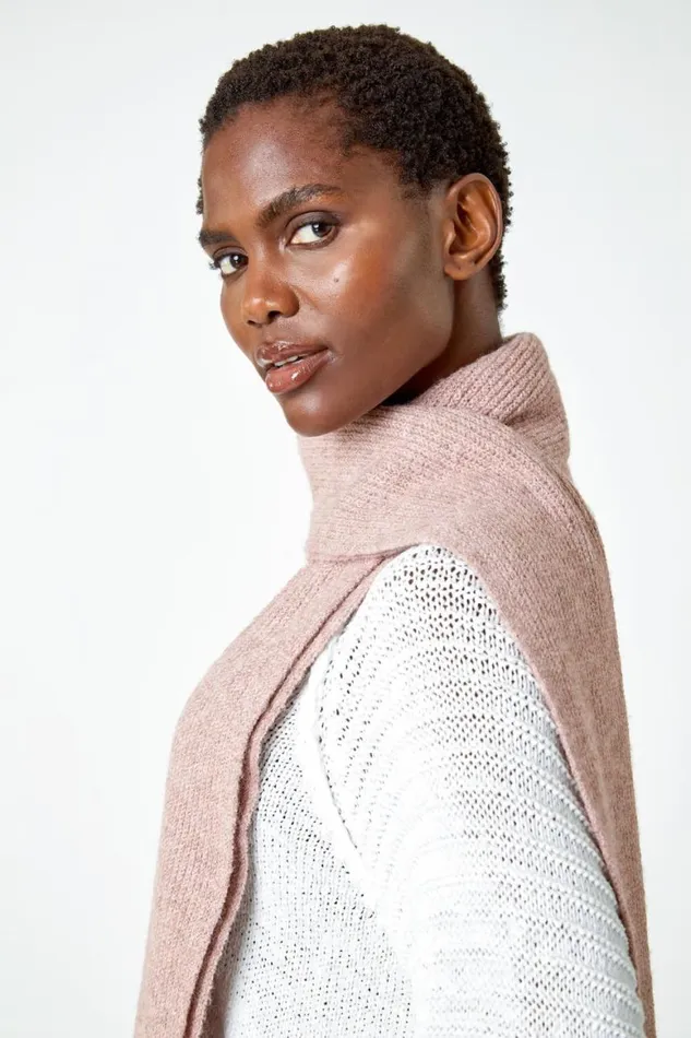Women Rose Hotfix Trim Fringe Detail Knit Scarf Roman Scarves