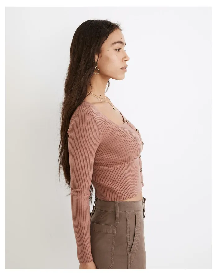 Women Rosseau Square Neck Crop Cardigan Top Faded Mauve Madewell Sweaters Women Rosseau Square Neck Crop Cardigan Top Faded Mauve Madewell Sweaters