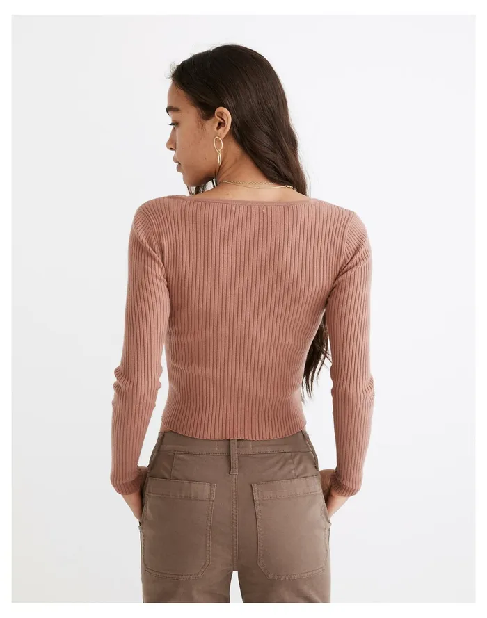Women Rosseau Square Neck Crop Cardigan Top Faded Mauve Madewell Sweaters Women Rosseau Square Neck Crop Cardigan Top Faded Mauve Madewell Sweaters