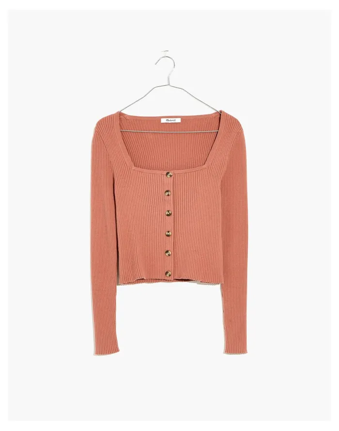 Women Rosseau Square Neck Crop Cardigan Top Faded Mauve Madewell Sweaters Women Rosseau Square Neck Crop Cardigan Top Faded Mauve Madewell Sweaters
