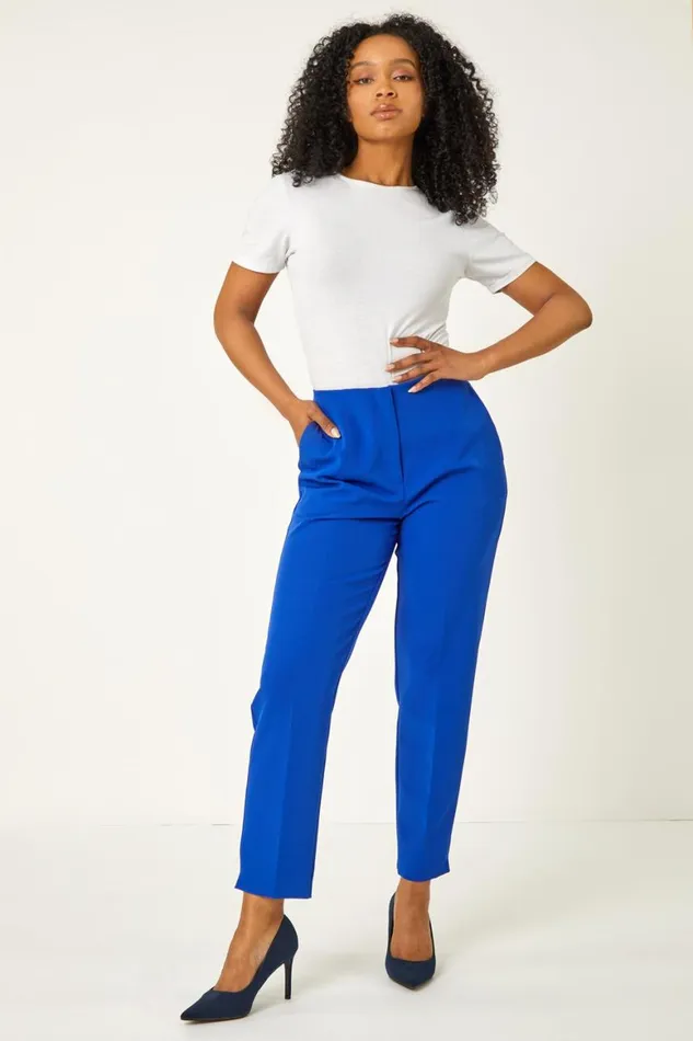 Women Royal Blue Petite Ankle Length Smart Trouser Roman Trousers