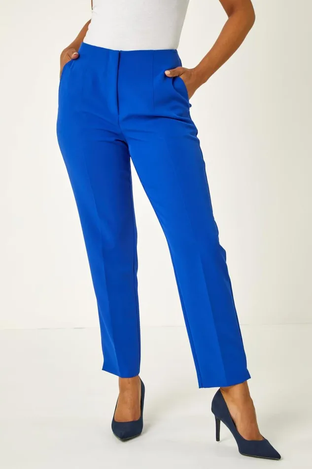 Women Royal Blue Petite Ankle Length Smart Trouser Roman Trousers