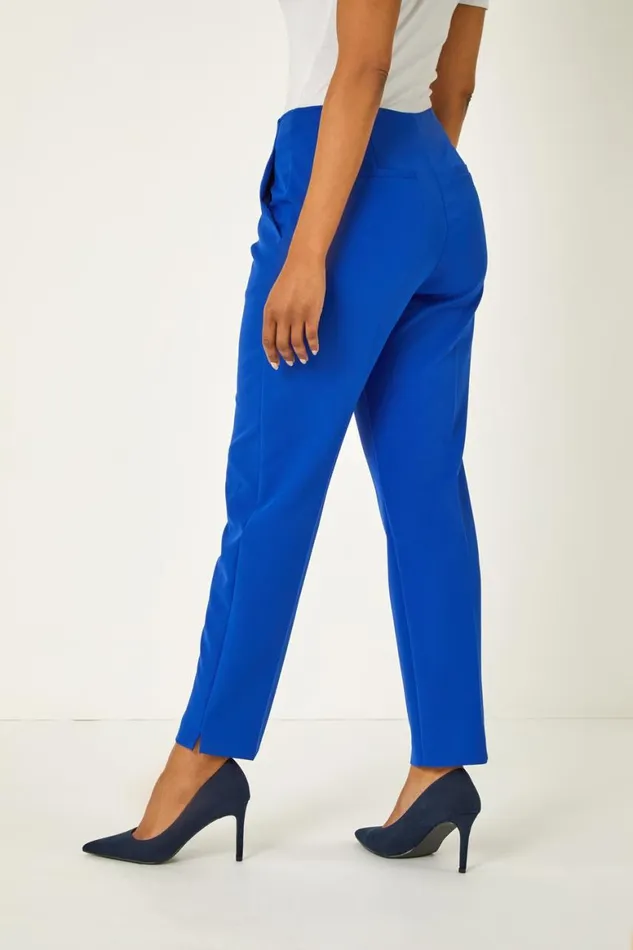 Women Royal Blue Petite Ankle Length Smart Trouser Roman Trousers
