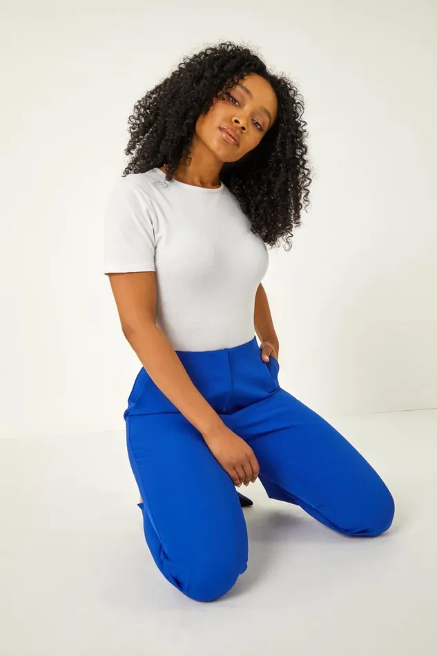 Women Royal Blue Petite Ankle Length Smart Trouser Roman Trousers