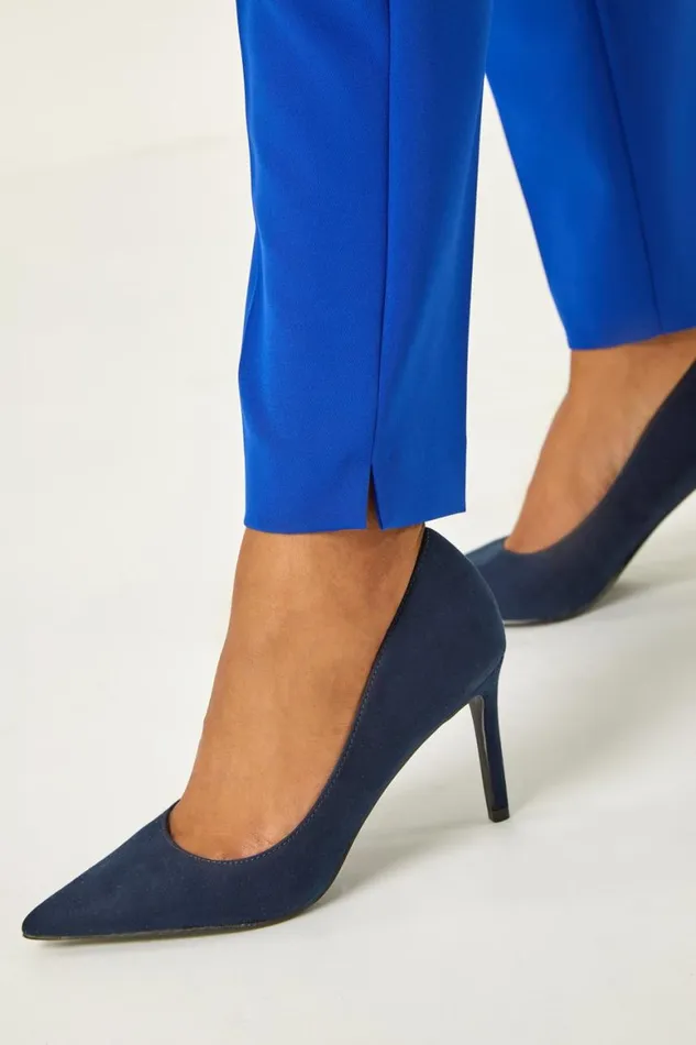 Women Royal Blue Petite Ankle Length Smart Trouser Roman Trousers