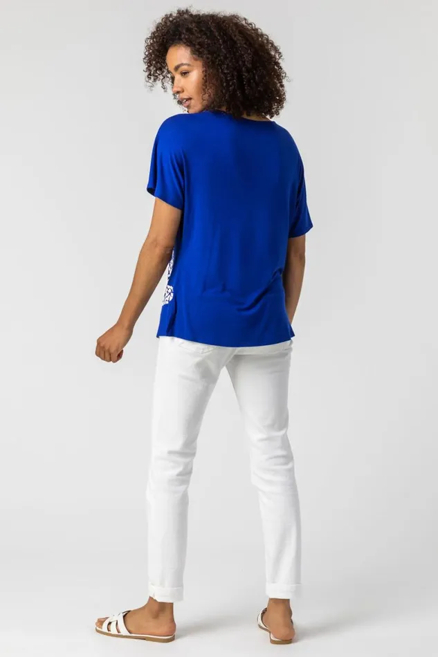Women Royal Blue Star Print Lounge TShirt Roman Tops