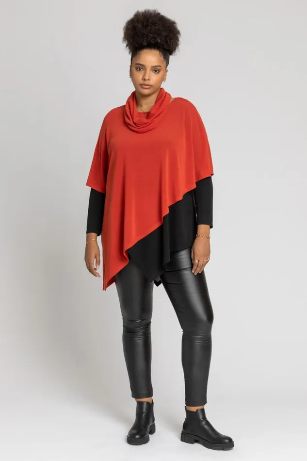 Women Rust Curve Colourblock Asymmetric Snood Top Roman Tops
