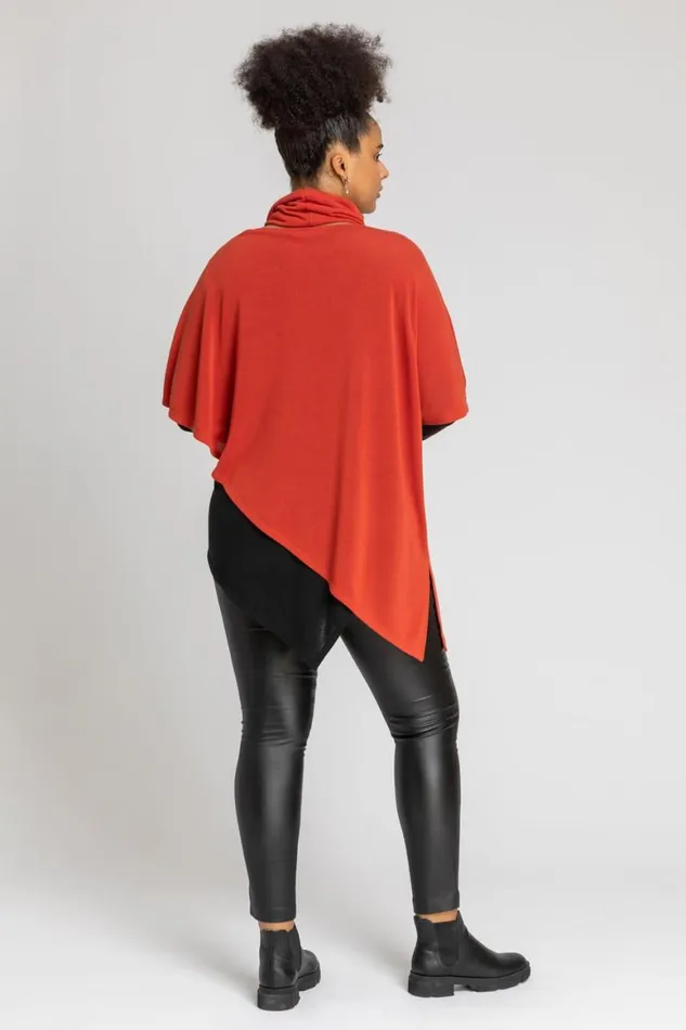 Women Rust Curve Colourblock Asymmetric Snood Top Roman Tops