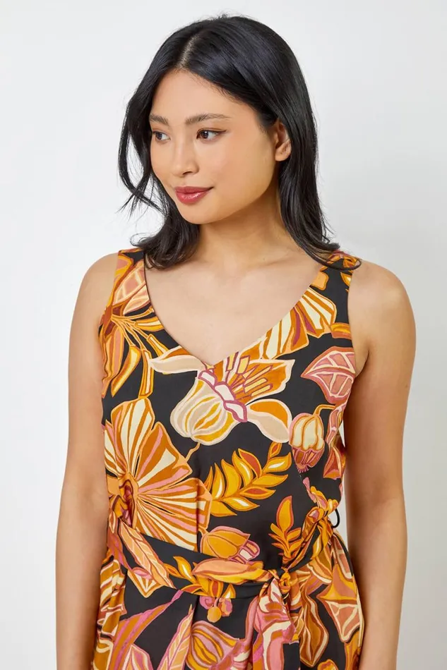 Women Rust Petite Floral Print Tiered Dress Roman Dresses