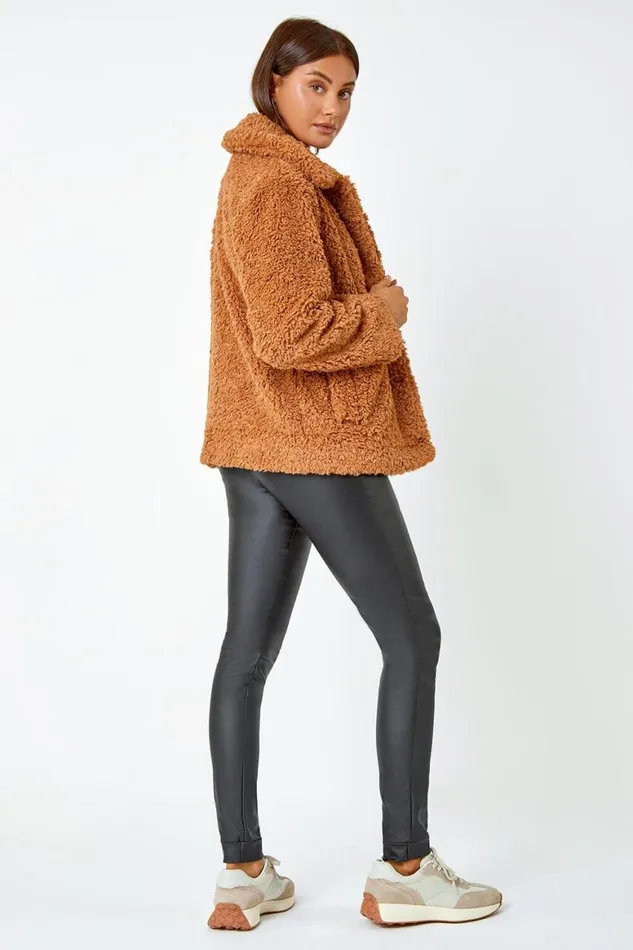 Women Rust Short Soft Teddy Coat Roman Coats