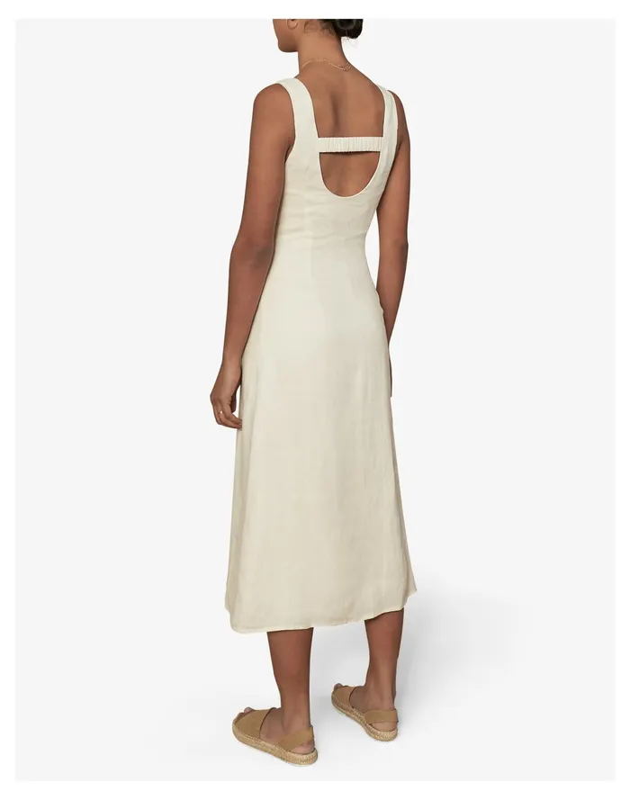 Women Sancia Linen Sibella Button Front Midi Dress Ivory White Madewell Dresses