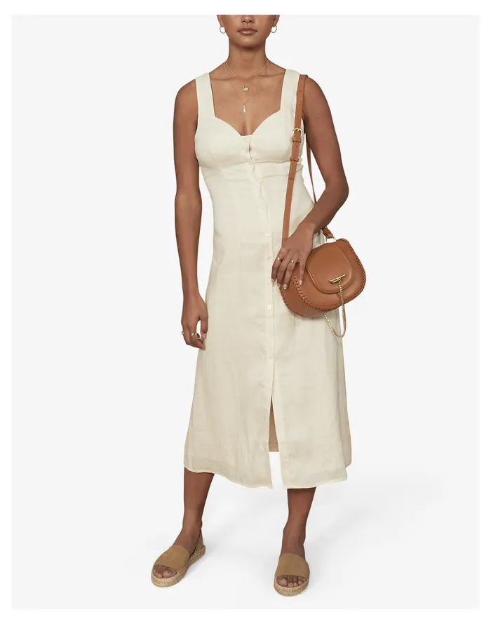 Women Sancia Linen Sibella Button Front Midi Dress Ivory White Madewell Dresses Women Sancia Linen Sibella Button Front Midi Dress Ivory White Madewell Dresses