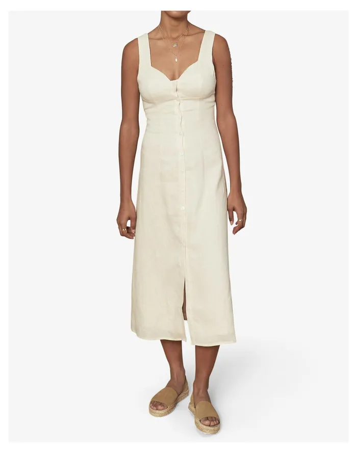 Women Sancia Linen Sibella Button Front Midi Dress Ivory White Madewell Dresses Women Sancia Linen Sibella Button Front Midi Dress Ivory White Madewell Dresses