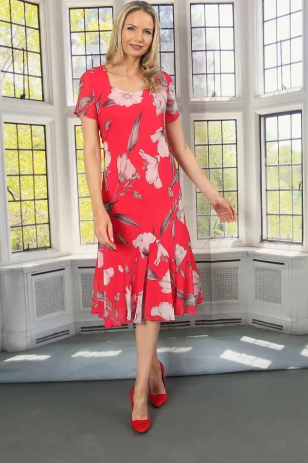 Women Scarlet Julianna Floral Print Chiffon Dress Roman Occasionwear