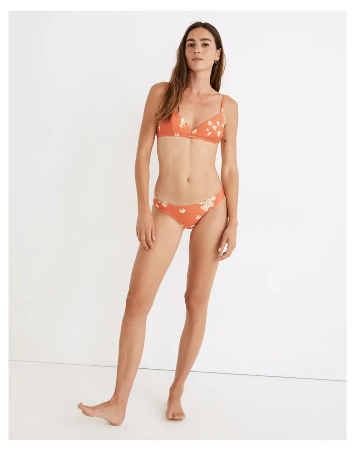 Women Second Wave Classic Bikini Bottom In Lazy Daisies Coastal Orange Madewell Swim