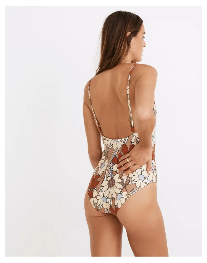 Women Second Wave High Neck One Piece Swimsuit In Daydream Floral Faded Earth Madewell Swim Women Second Wave High Neck One Piece Swimsuit In Daydream Floral Faded Earth Madewell Swim