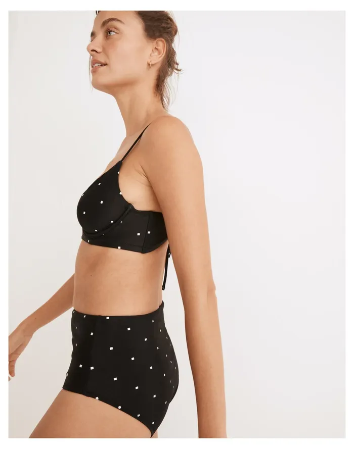 Women Second Wave Peekaboo Back Longline Bikini Top In Square Spots True Black Madewell Swim Women Second Wave Peekaboo Back Longline Bikini Top In Square Spots True Black Madewell Swim