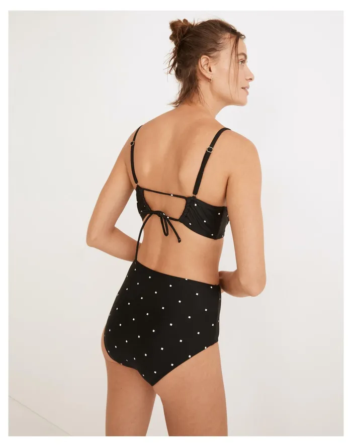 Women Second Wave Peekaboo Back Longline Bikini Top In Square Spots True Black Madewell Swim Women Second Wave Peekaboo Back Longline Bikini Top In Square Spots True Black Madewell Swim