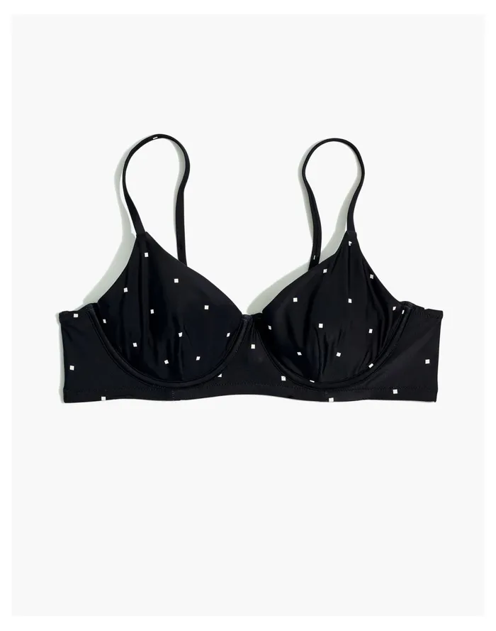 Women Second Wave Peekaboo Back Longline Bikini Top In Square Spots True Black Madewell Swim Women Second Wave Peekaboo Back Longline Bikini Top In Square Spots True Black Madewell Swim