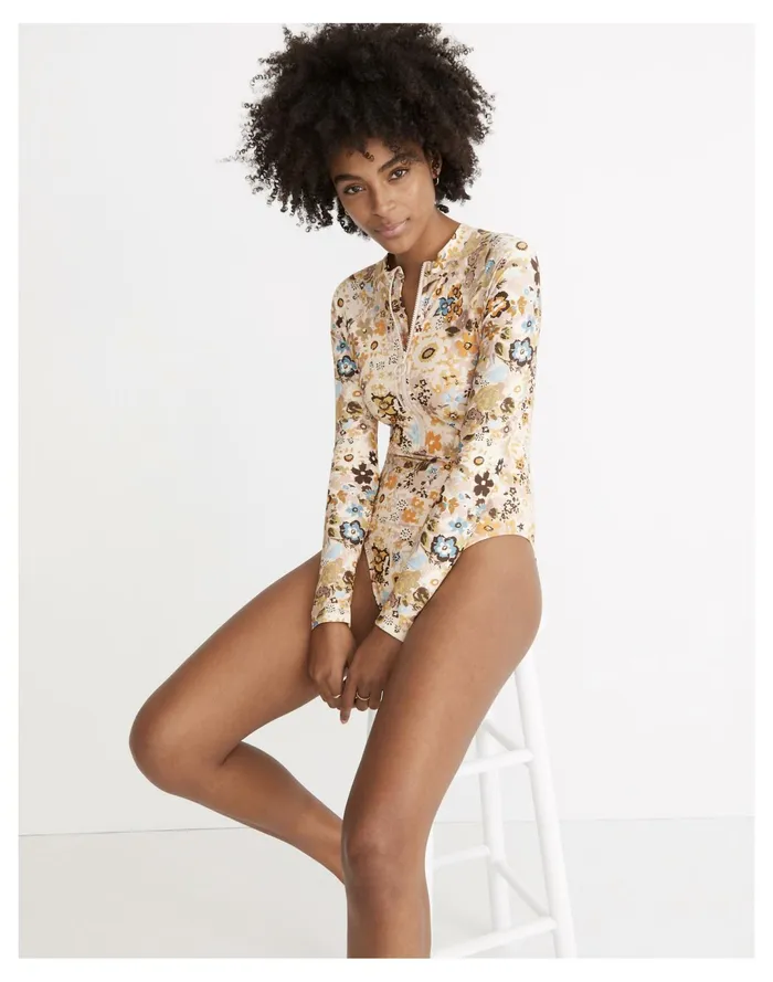 Women Second Wave Rash Guard One Piece Swimsuit In Wildgarden Dusty Blush Madewell Swim Women Second Wave Rash Guard One Piece Swimsuit In Wildgarden Dusty Blush Madewell Swim