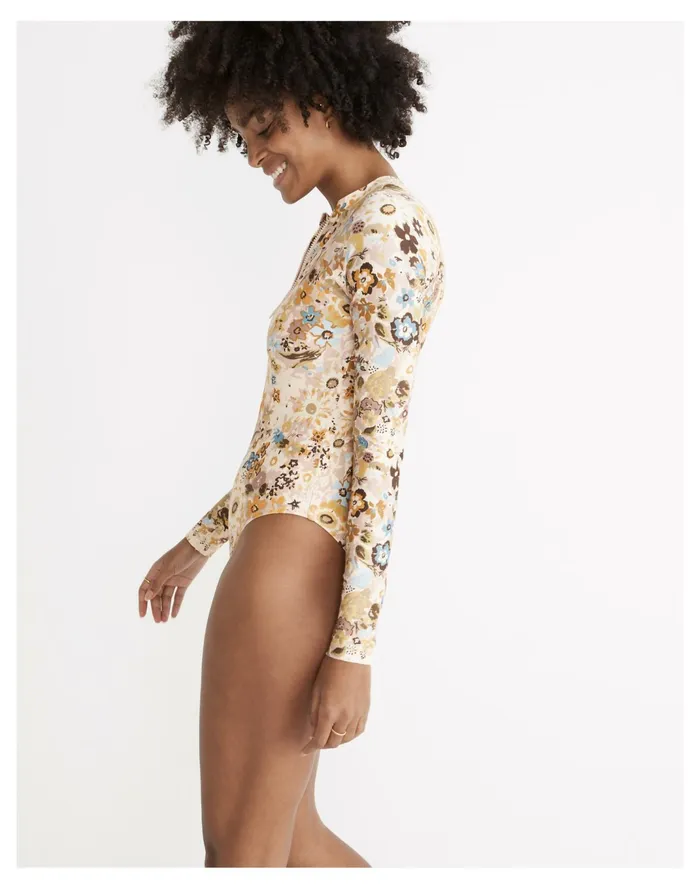 Women Second Wave Rash Guard One Piece Swimsuit In Wildgarden Dusty Blush Madewell Swim Women Second Wave Rash Guard One Piece Swimsuit In Wildgarden Dusty Blush Madewell Swim