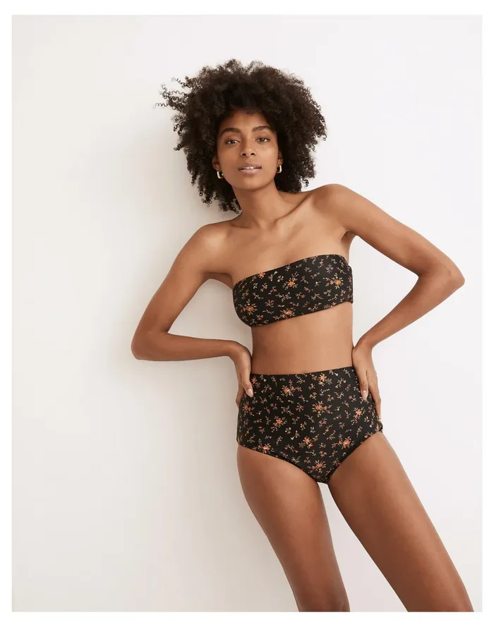Women Second Wave Retro High Waisted Bikini Bottom In Fresh Sprigs True Black Madewell Swim Women Second Wave Retro High Waisted Bikini Bottom In Fresh Sprigs True Black Madewell Swim