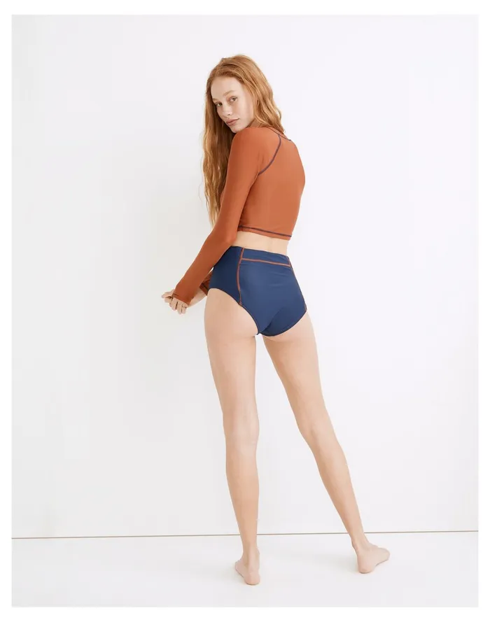 Women Second Wave Retro High Waisted Bikini Bottom Nightfall Madewell Swim Women Second Wave Retro High Waisted Bikini Bottom Nightfall Madewell Swim