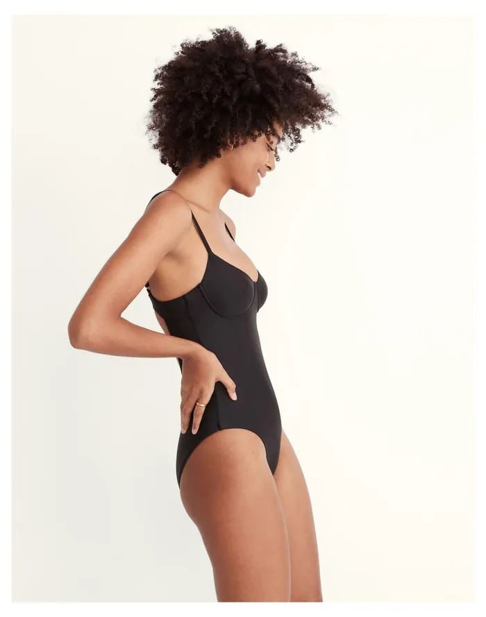 Women Second Wave Seamed One Piece Swimsuit True Black Madewell Swim Women Second Wave Seamed One Piece Swimsuit True Black Madewell Swim