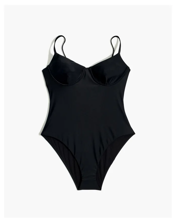 Women Second Wave Seamed One Piece Swimsuit True Black Madewell Swim Women Second Wave Seamed One Piece Swimsuit True Black Madewell Swim